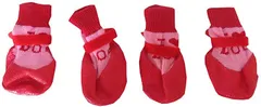 ルナリ 犬用ソックス 靴下 滑り止め 面ファスナー付き ４個セット( レッド,  S)