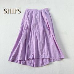 SHIPS シップス【M】ひざ丈フレアスカート　バックゴム　差し色　綿100% 春色 無地