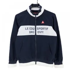 ルコック ジャケットブルゾン ネイビー×白 格子織生地 ロゴ刺しゅう  レディース M ゴルフウェア le coq sportif