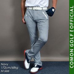新品【COMONGOLF/コモンゴルフ】接触冷感スーパーストレッチ千鳥格子柄スタイルアップゴルフパンツ/ネイビー(CG-25008)ゴルフウェア メンズパンツ 春夏 ウエストゴム ズボン 大きいサイズ M L XL XXL XXXL LL 3L 4L