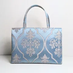 和装バッグ ジャガード織 トートバッグ A4サイズ 尾州織物 青 No.11