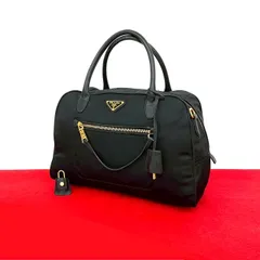 極 美品 希少品 鍵付き PRADA プラダ 三角ロゴ 金具 ナイロン レザー 本革 ハンドバッグ ミニ ボストンバッグ ブラック 黒 268-2