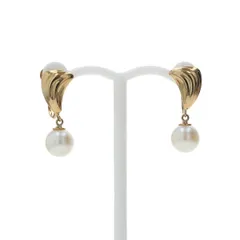 K18YG イエローゴールド イヤリング 真珠 6.5mm ラウンド ドロップ スイング 羽根 パール【新品仕上済】【zz】【中古】