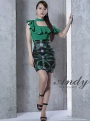 グリーン[OK2520] 【SALE】【andy/アンディ】ハイネック/ ワンショルダー/ ミニドレス/ キャバドレス/ ワンピース/ ドレス