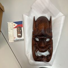 未使用　木製　木彫り　鬼　般若　お面　はんにゃ 能面 木彫 鬼面 魔除け 縁起物 壁掛け 厄除け 時代物 縁起物
