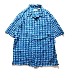 90's ギャップ GAP チェック シアサッカー コットン オープンカラー シャツ 半袖 (L) ボックスシャツ 開襟 90年代 旧タグ オールド 白タグ　アメリカ古着 USED  ビンテージ ヴィンテージ