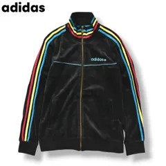 【好配色】 アディダス adidas ベロア トラックジャケット ジャージ ブルゾン L ブラック x マルチカラー Y2K 古着 メンズ