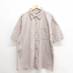 XL/古着 半袖 シャツ メンズ 00s 大きいサイズ ロング丈 コットン 薄ベージュ他 カーキ チェック 25jun18 中古 トップス