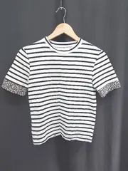 ◇ ⊂ epine エピヌ ボーダー ヒョウ柄 半袖 Tシャツ カットソー 表記なし ホワイト系 レディース E  【1506110004130】