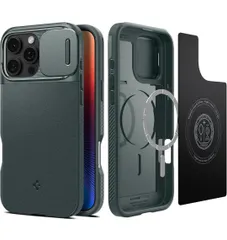 ★Spigen iPhone 16 Pro Max ケース MagSafe対応 カメラカバー レンズ保護 マグネット搭載 マット 耐衝撃 米軍MIL規格 オプティック・アーマー・マグフィット ACS08016 (アビス・グリーン)