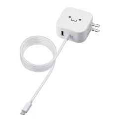 充電器 合計32W ( コンセント USB PD対応 ) USB Type-Cケーブル 1.5m 一体型 エレコム ホワイトフェイス MPA-ACCP19WF
