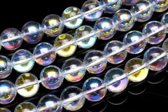 水晶 半面オーラ 8mm １連（約３８ｃｍ）【動画あり】 パワーストーン 天然石 _R5933-8