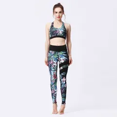 上下セット ヨガウェア レディース ヨガセット レギンス ヨガパンツ スポーツブラ ボタニカル柄 花柄 総柄 おしゃれ フィットネスウェア ス