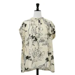 Ballsey ボールジー ブラウス ライトベージュ サイズ:36 9号 / ワイルドフラワープリント バンドカラー ブラウス / 半袖 フレンチスリーブ ギャザー 花柄 コットン リネン / トップス【レディース】【中古】