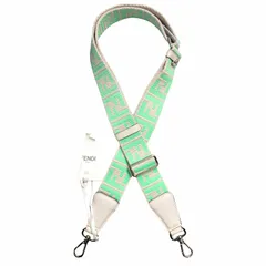 未使用 フェンディ FENDI ズッカ柄 ストラップ ユー FFジャカード ウェビング ショルダーストラップ キャンバス レザー バッグアクセサリー 8AV386 ロゴ ベージュ系 緑 シルバー レディース メンズ ユニセックス ▽１