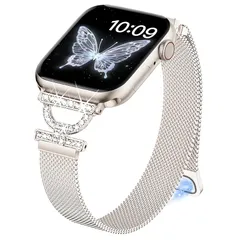 【新品】 [Bokoios] キラキラマグネットベルトコンパチブルApple Watch バンド(42mm Series 11/10) 40mm 41mm 38mm蒸れない、アップルウォッチバンドレディース可愛い、コンパチブルアップルウォッチ ベルト、ステ 0
