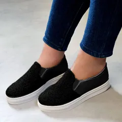 ☆ ブラック ☆ 40(25cm) ☆ スリッポン ローファー レディース 靴 pmysr008 大人 厚底 スリッポン スニーカー 靴 くつ シューズ フラットシューズ おしゃれ レディース スリップオン キラキラ 紐なし 履きやすい ローカット