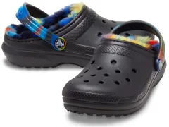 Crocs Classic Tie Dye Lined Clogs | Kids' Slippers, Black/Multi, 5 US Unisex Big 