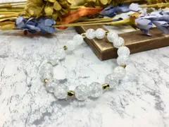 パワーストーン ブレスレット クラック水晶 ゴールド 天然石 （シンプル）メンズ・レディース　男性・女性　数珠ブレス　開運  [5]