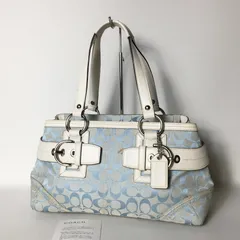 2510-9｜コーチ シグネチャー ハンドバッグ ホワイト×ライトブルー