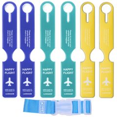 【在庫処分】荷物識別 3色セット（ライトブルー*2+ダークブルー*2+イエロー*2）紛失防止 ラゲッジタグ 超軽量 スーツケースタグ 防水 紛失対策 旅行用荷物タグ 柔軟耐用 ネームタグ 荷締めベルト 荷物タグ 旅行用品（1*青）