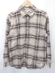 ◇ Θ ◎ JW Anderson × UNIQLO チェック 長袖 シャツ ブラウス サイズL ベージュ ブラウン系 メンズ E  【1411130011108】