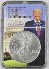 【銀貨】アメリカン・シルバーイーグル 2024年版 NGC MS70 Early Releases トランプ第45代大統領 特別スラブデザイン 限定1500枚