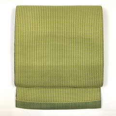 リユース帯 名古屋帯 緑 カジュアル 織り 格子 未洗い MS1469