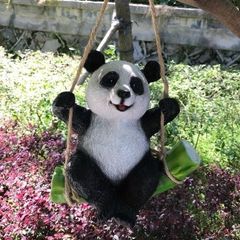 吊り下げ オブジェ ガーデンオーナメント 室内インテリア 竹のブランコに乗っているパンダ ぱんだ 室内 屋外 インテリア 可愛い 玄関 リビ