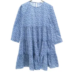 ZARA ザラ 総柄 7分袖 膝丈ワンピース XS ブルー系 レディース 古着