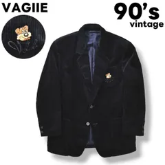 【ドイツ製生地】 90sヴィンテージ バジエ VAGIIE 太畝 コーデュロイ アニマル刺繍 テーラードジャケット 48 ネイビー メンズ