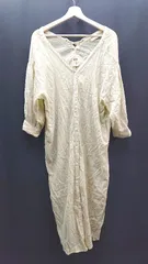 ◇ earth music&ecology 薄手 Vネック バックレースアップ 長袖 ロング ワンピース サイズF ライトグリーン レディース E  【1310130033632】