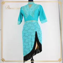 社交ダンス 衣装 ラテン セットアップ ツーピース レッスンウェア レディース オールシーズン SEKINE セキネ グリーン系 青緑 ブラック系 黒 フリンジ 色鮮やか フェミニン 花柄レース 日本製 伸縮性 女性用 スカート トップス ボタン留め