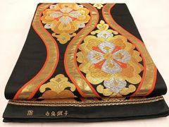 平和屋着物◎六通柄袋帯 唐織 色紙重ね正倉院花文 銀糸 正絹