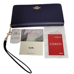 【未使用品】COACH コーチ 財布 ラウンドジップ C3441 ダークネイビー レザー 箱なし 長財布 KK79495RK