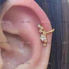 女性用クリスタルスタークリップイヤリング 穴のないジュエリー 偽の耳の骨 ピアスなし トレンド2023