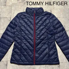 TOMMY HILFIGER トミー ヒルフィガー ダウンジャケット ナイロン ジップアップジャンパー フード収納可ネイビーレディースサイズM 玉FS1660