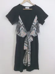 ◇ Simplicite シンプリシテェ 半袖 膝丈 ワンピース ブラック ホワイト系 マルチ レディース P  【中古】 【1210240003795】