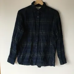 無印良品 両面起毛フランネル レギュラーカラー長袖シャツ レディース M グリーン/ダークブルー 2761202510160001