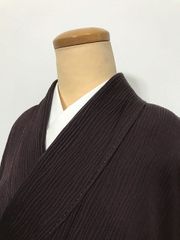 【中古】Sサイズ 色無地 正絹 縞の地紋 こげ茶
