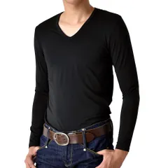 長袖Tシャツ 《Vネック：ブラック》 新品 未使用 暖 裏起毛インナー ロンT サスティナブル RENU ストレッチ 暖か【C3P】【メール便2】 ファッション