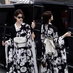和服 浴衣 レディース 黒 ゆかた ワンピース 花火大会 女性 浴衣 セット 花柄 女性 浴衣 レディース ゆかた 大人 ワンピースタイプ 帯飾り 髪飾り大きいサイズmkyukata12