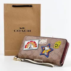 新品 COACH x スヌーピー ストラップ付き 長財布 PEANUTS 革