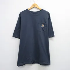 XL/古着 カーハート 半袖 ブランド Tシャツ メンズ ワンポイントロゴ 胸ポケット付き 大きいサイズ ロング丈 コットン クルーネック 濃グレ