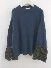 ◇ KBF URBAN RESEARCH ウール混 切替 ミックス 長袖 ニット セーター サイズONE ネイビー ブラック系 レディース P  【1305060005958】