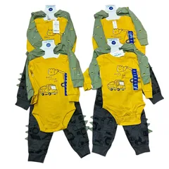 【管31961】最終値下げ☆新品未使用☆Carter's カーターズ ベビー服セット 4点セット 男の子 12M 1才 長袖ボディスーツ＆パンツ 工事車両柄 イエロー＆グリーン キッズ服