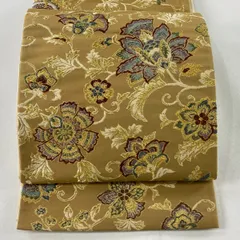 袋帯 美品 秀品 花唐草 金糸 山吹茶色 六通 正絹 【中古】