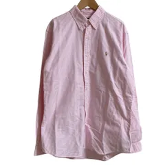 美品 POLO RALPH LAUREN ポロラルフローレン CUSTOM FIT ストライプ柄 長袖 ボタンダウン BDシャツ L ピンク メンズ 古着 中古 USED