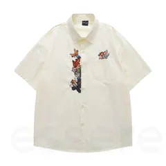 半袖Tシャツ メンズ トップス カーディガン 漫画 刺繍 棉 アメリカン ビンテージ ゆったり スクールスタイル リラックス 百搭 カップル M-LLサイズ ホワイト