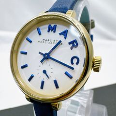 【動作品・電池交換済み】MARC BY MARC JACOBS マーク バイ マーク ジェイコブス MBM1354 レディース 腕時計 細め レザーベルト ブルー/ゴールド 中古品 通常使用感